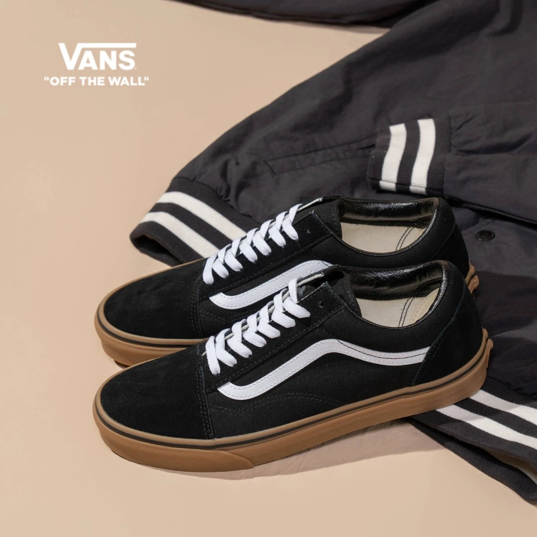 VANS范斯官方 Old Skool复古流光风黑色生胶底经典滑板鞋1R1GI6