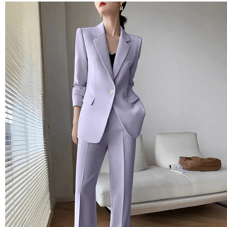 6107 紫色职业套装女2024春秋款时尚气质修身女神范西装两件套