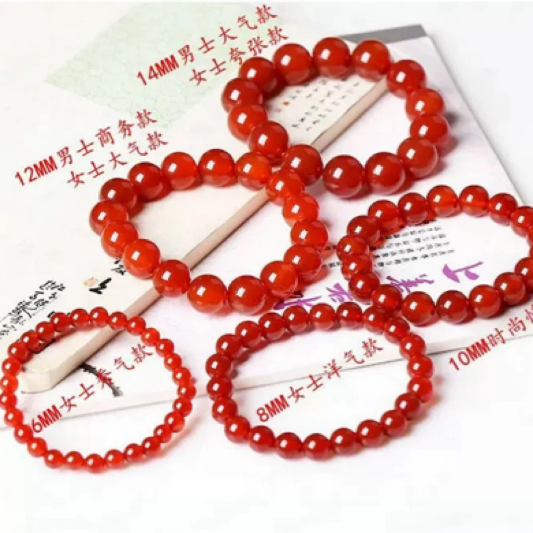 天然冰红玛瑙玉髓男女情侣同款闺蜜本命年红色单圈手链手串手饰