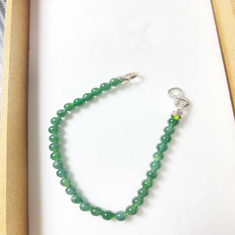 终身保A纯天然翡翠A货冰种正阳绿满色小米珠手链卡3.8mm 约18cm