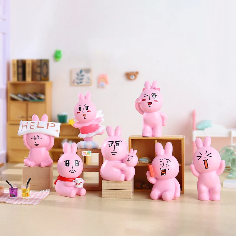 沙雕粉红兔桌面公仔