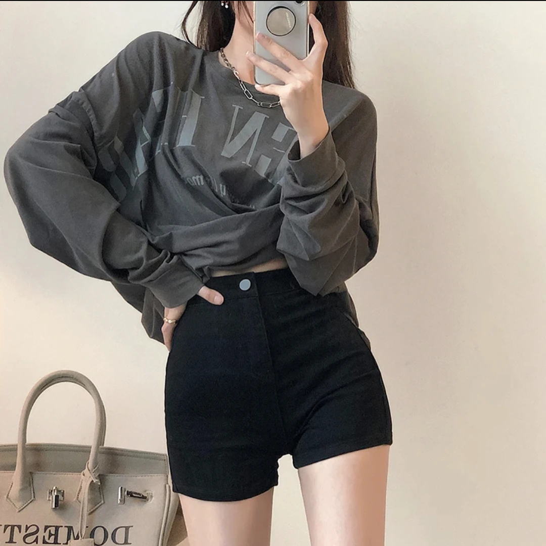 夏季百搭修身短裤百搭中性风短裤裤子显瘦高腰打底女团热裤黑色