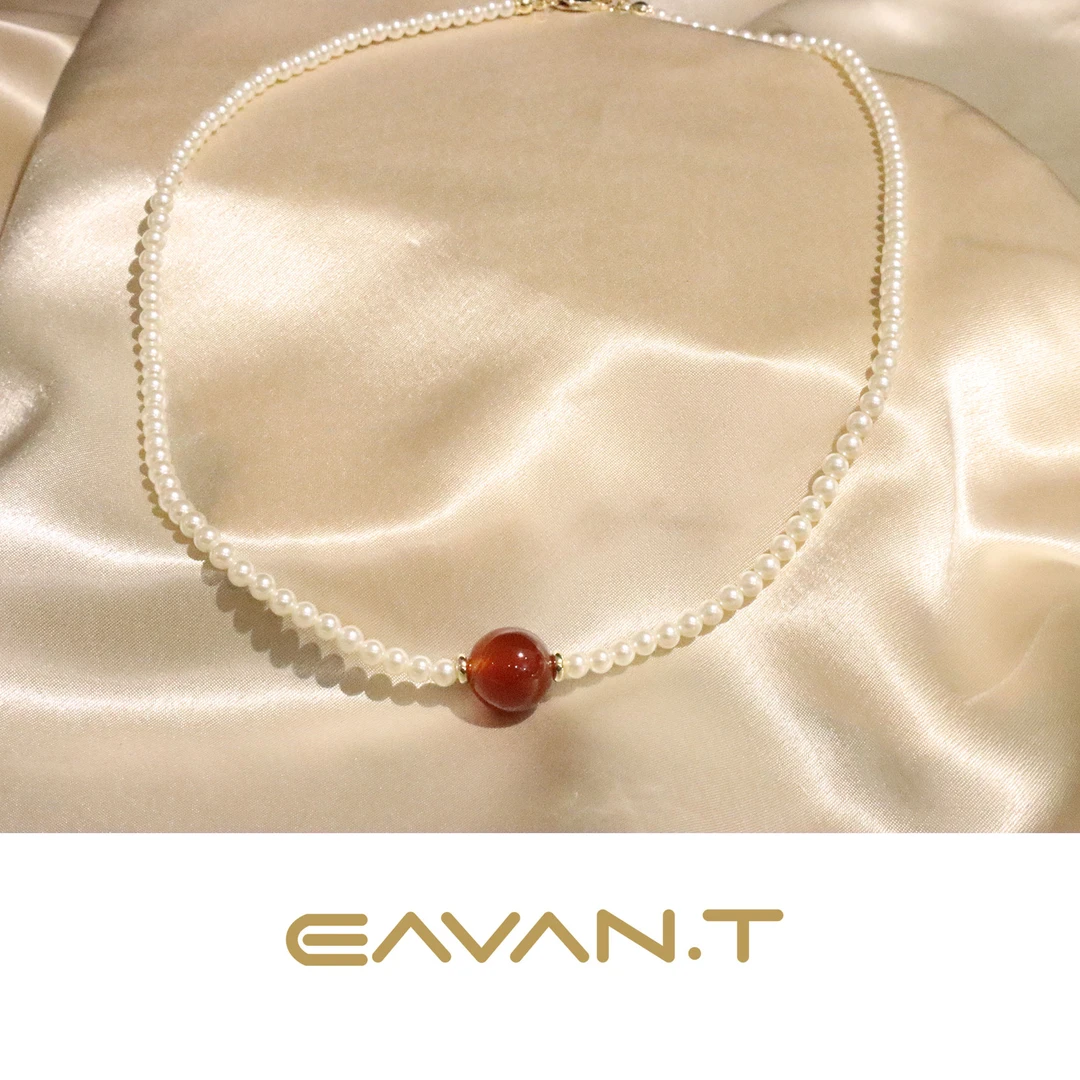 非金属仿珍珠项链 Eavan.T手工气质百搭简约红白珠珠项链T0069