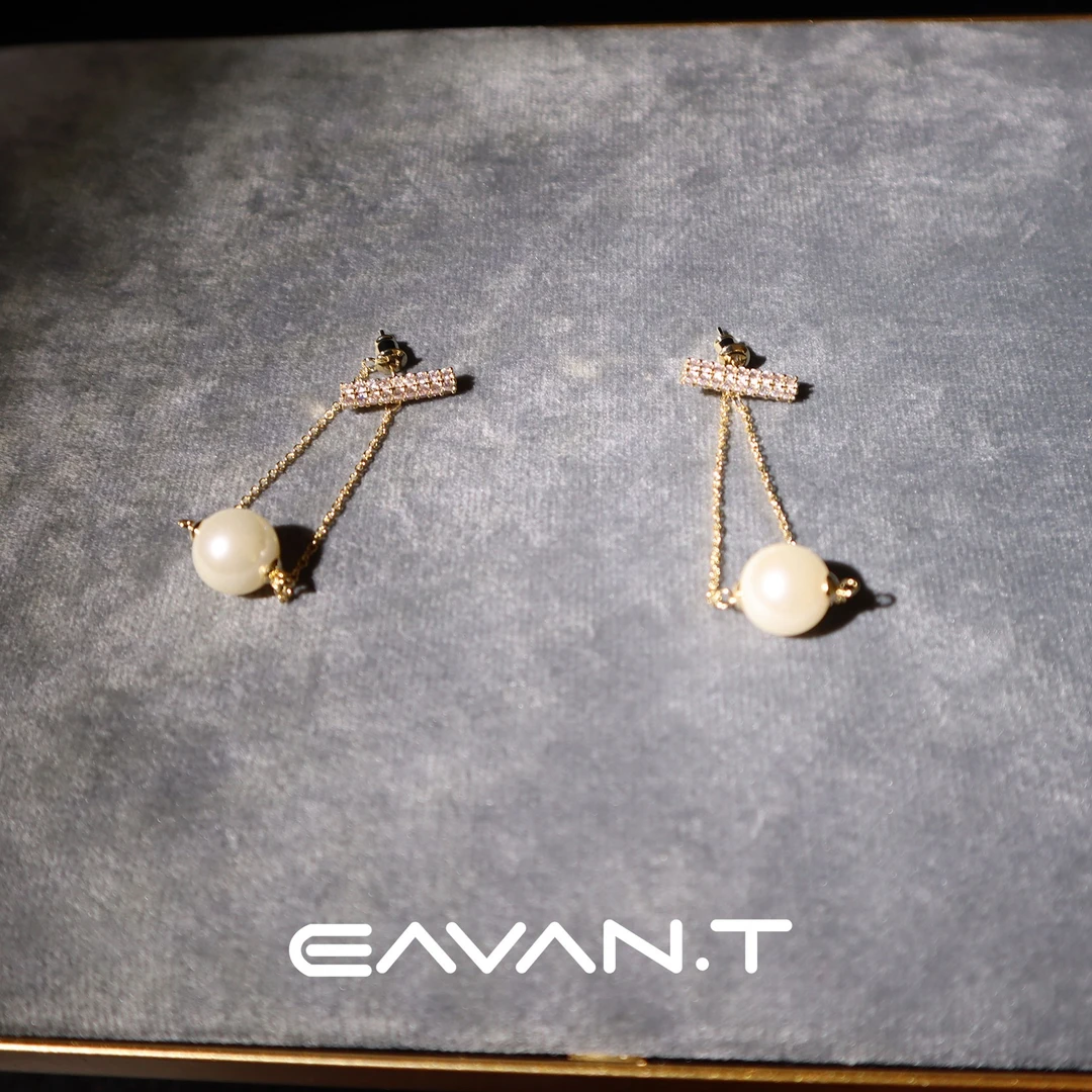 合金合成锆石耳饰 EAVAN.T一字珠珠吊坠耳钉T0235