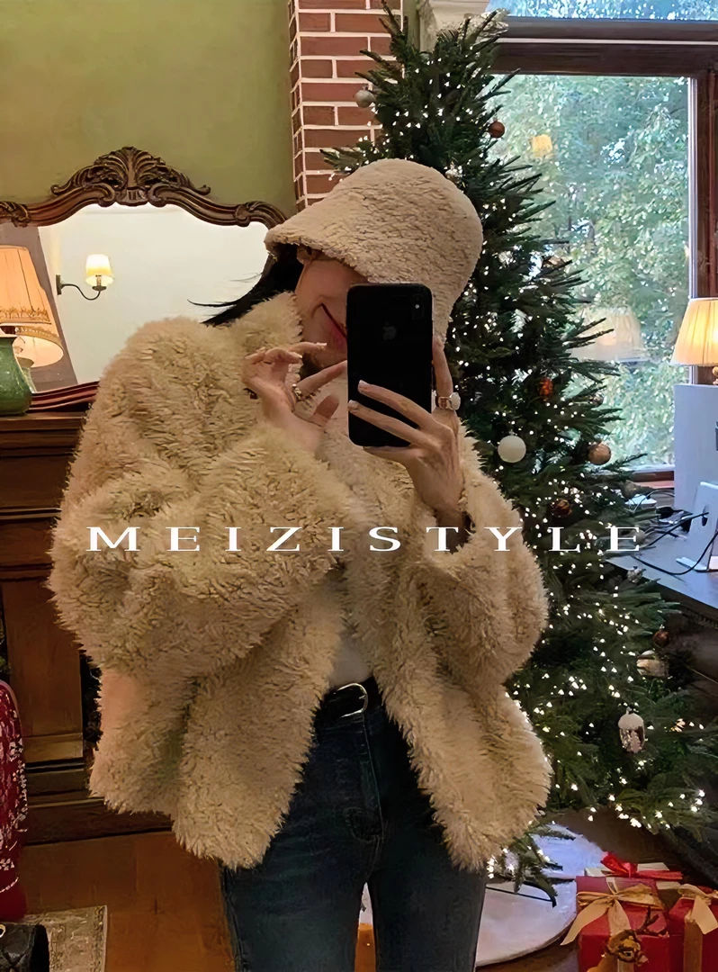 气质网红短款时尚加厚秋冬女装上衣百搭宽松毛绒名媛韩版冬季编织