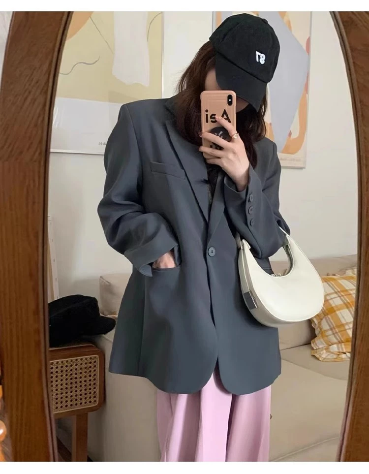 2025春秋高级设计感宽松韩版西装外套有垫肩休闲休闲西装女外套