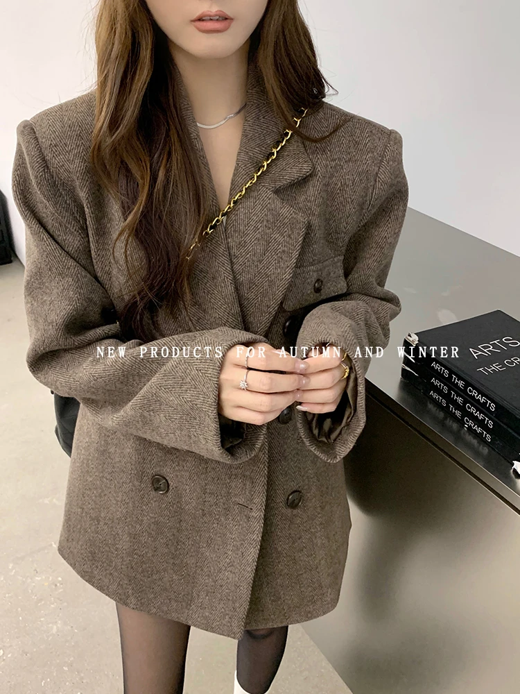 爆款新2025年款秋冬高级感毛呢小个子西装式大衣中长款外刘外套