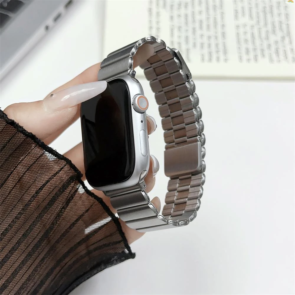 适用Apple苹果iwatchS9一株磁吸金属手表带S8765432SE代潮流精钢