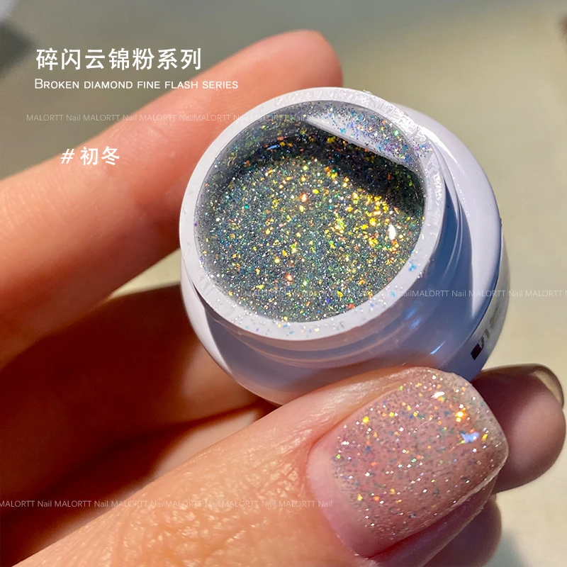 初冬偏光碎钻云锦粉爆闪甲油胶珠光细闪罐装胶美甲店用甲油胶