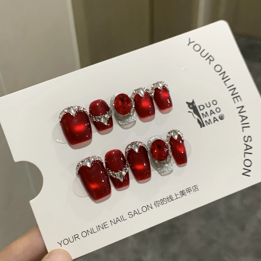 红宝石 钻款亿霖手工高端穿戴甲新年美甲