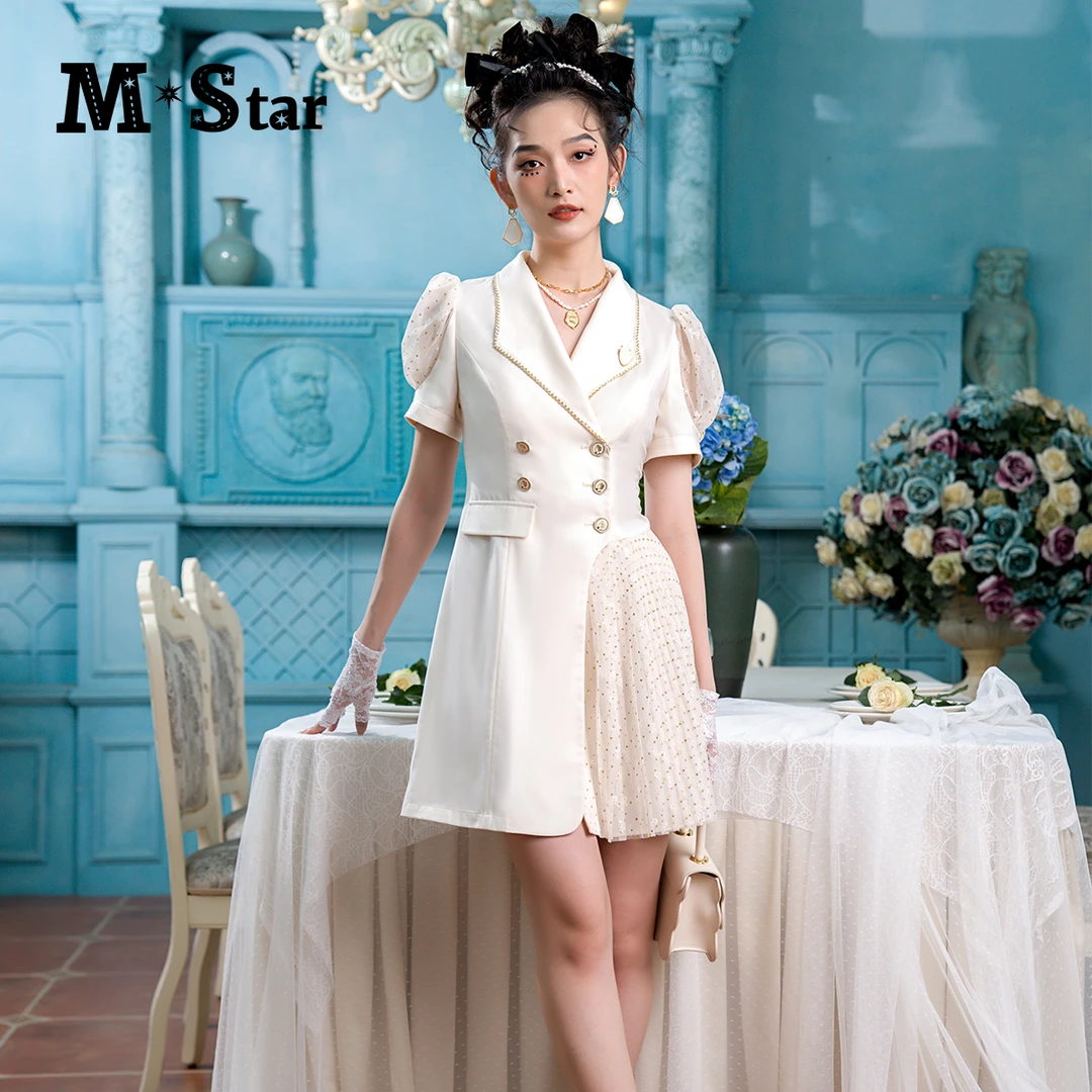 M-Star夏季短袖法式泡泡袖连衣裙轻奢优雅SEKL122550