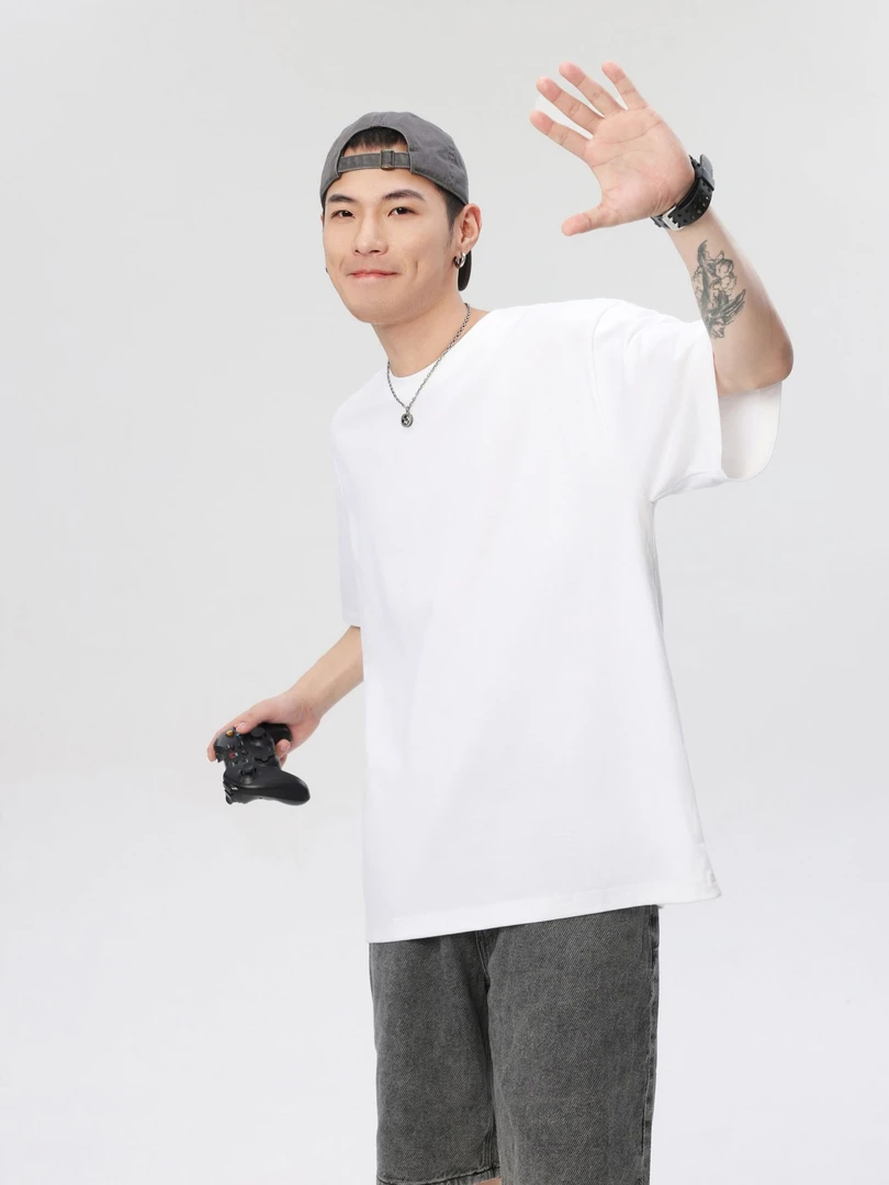 纯棉白色t恤简约时尚百搭圆领短袖纯色日系休闲男士户外宽松夏季