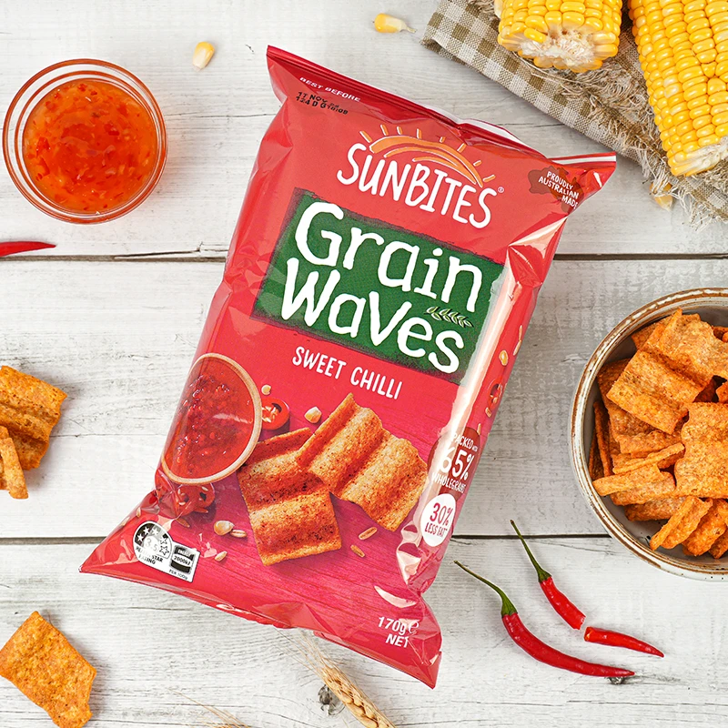 【临期】Sunbites现货澳洲GrainWaves玉米片谷物片波浪形甜辣味膨化