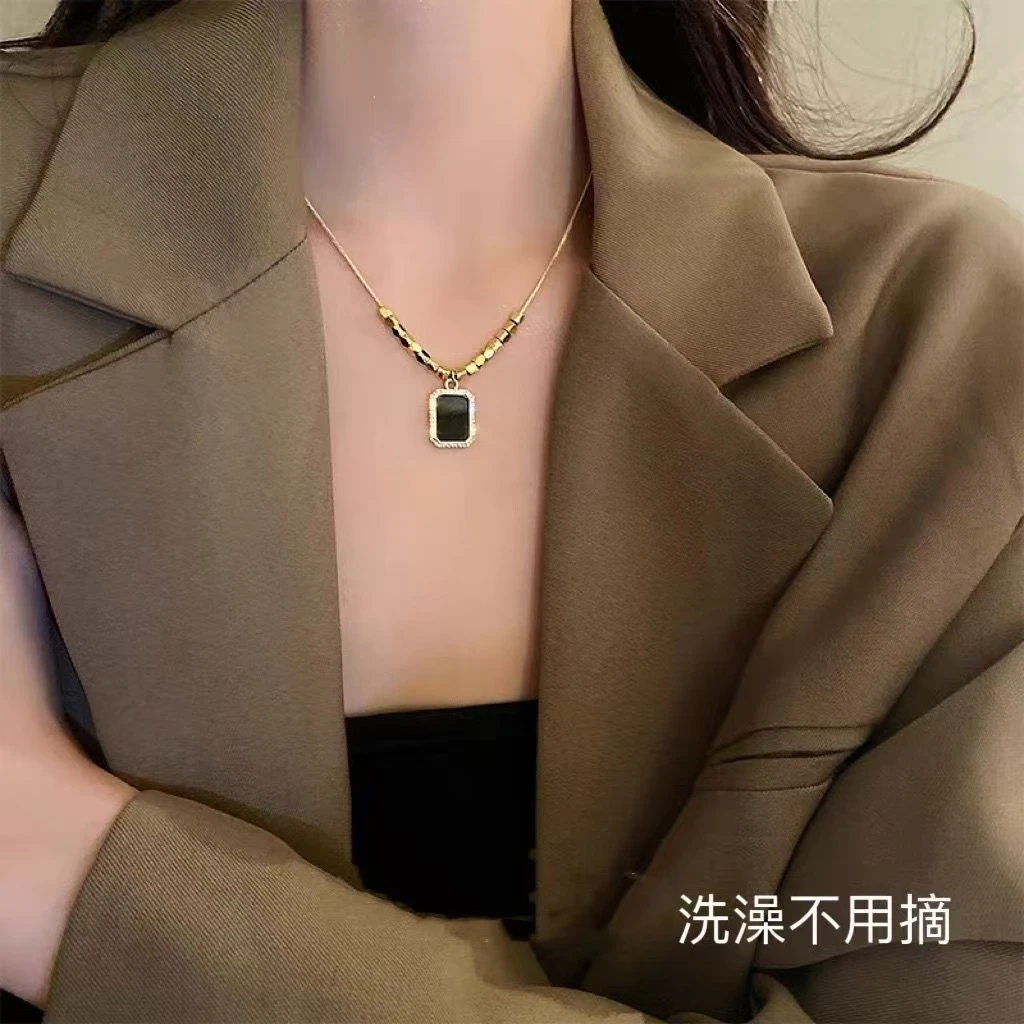 钛钢项链 黑盘项链+女时尚简约百搭锁骨链轻奢气质吊坠不掉色黑色