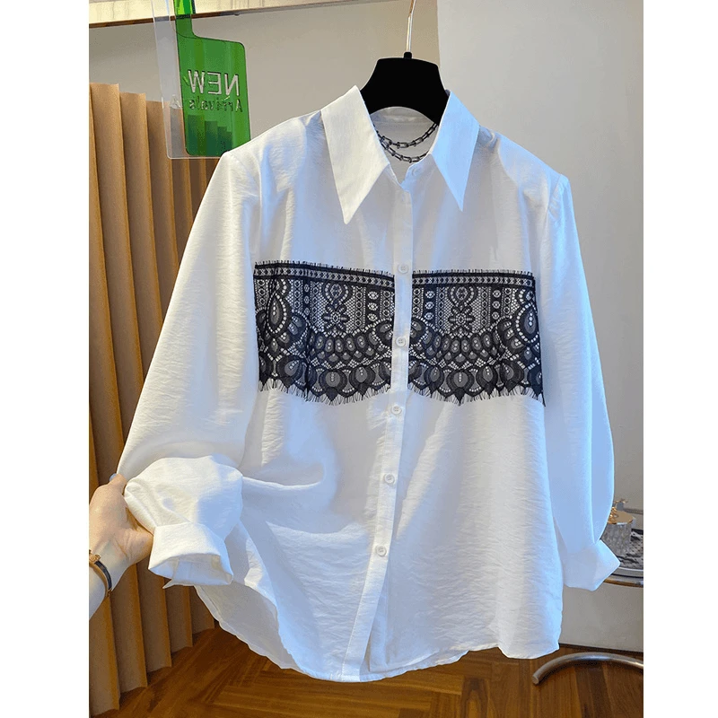 长袖衬衫女2025春秋新款胖妹妹设计感小众法式上衣白色衬衣高级感