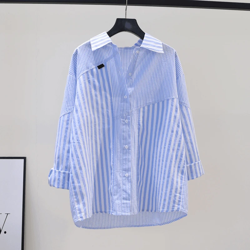 条纹衬衫女2025年春秋新款漂亮小衫胖妹妹设计感小众法式上衣衬衣