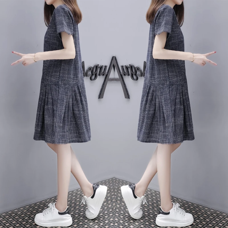 梨形身材小个子女2024夏季新款胖妹妹小众设计茶歇法式格子连衣裙