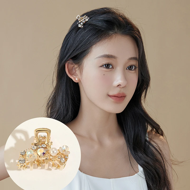 ABB金色 贝花水晶珍珠小发抓精致小抓夹4160285