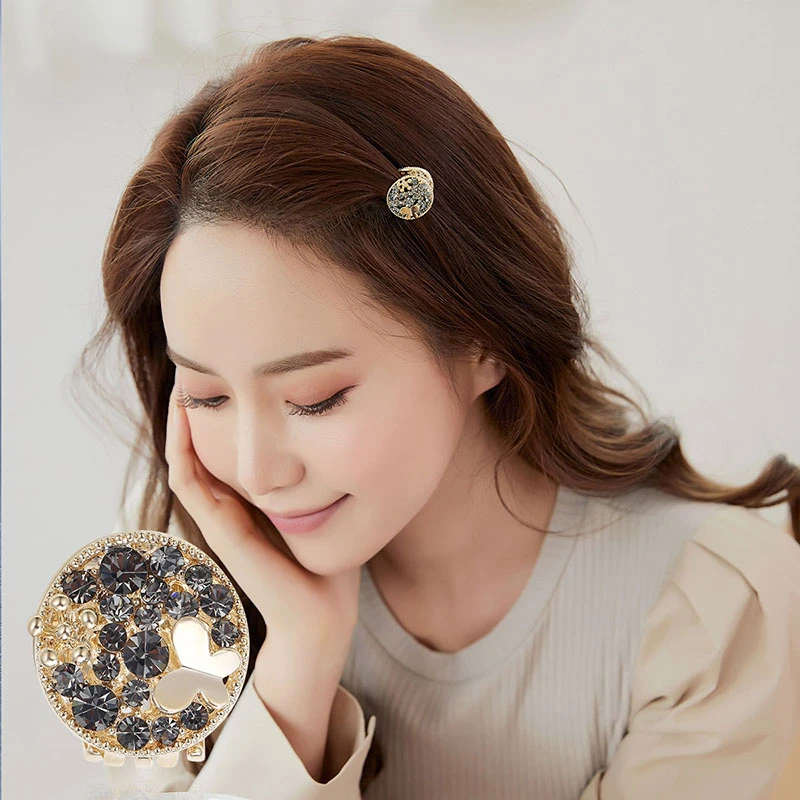 ABB优雅轻奢灰色合金蝴蝶圆形小发抓气质百搭复古简约4120658