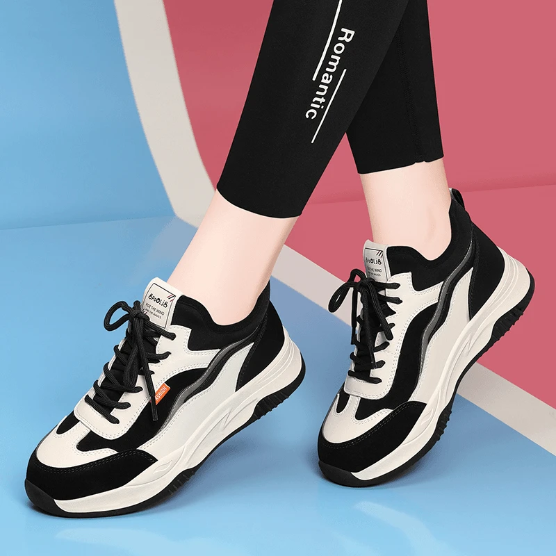 真皮老爹鞋女2024新款秋冬季厚底真皮百搭旅游鞋平底健身运动休闲