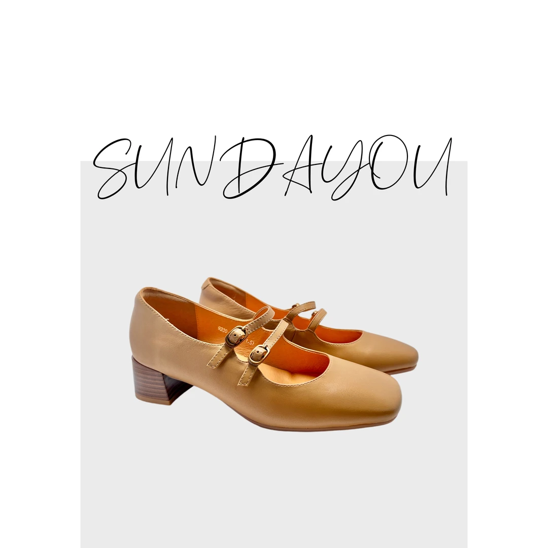 手工头层牛皮高级感气质双绑带浅口经典复古玛丽珍方跟通勤百搭鞋