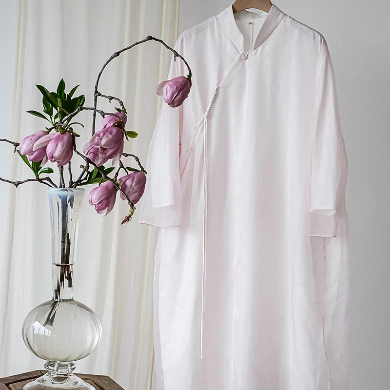 泊风OZEN泊风 原创复古中式薄纱夏季长款改良旗袍裙子飘逸白色