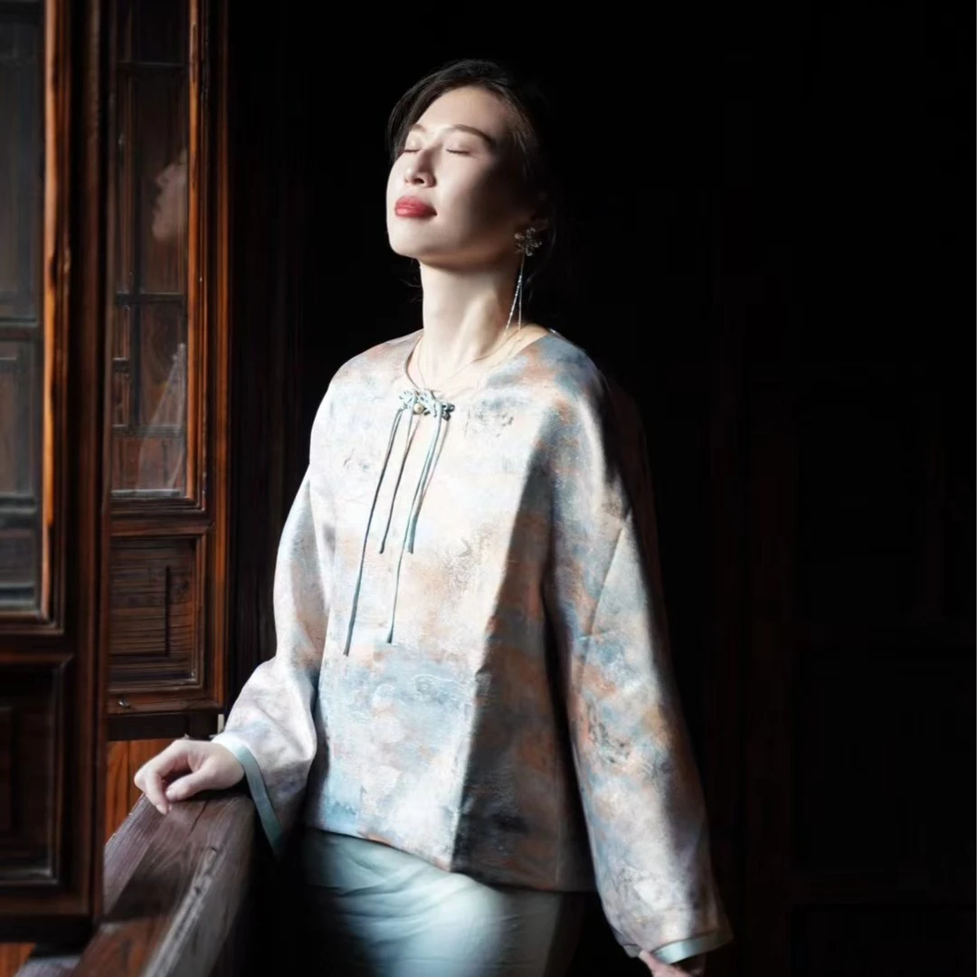 OZEN泊风设计师原创复古中式上衣《油画系列》短外套中国风改良汉服
