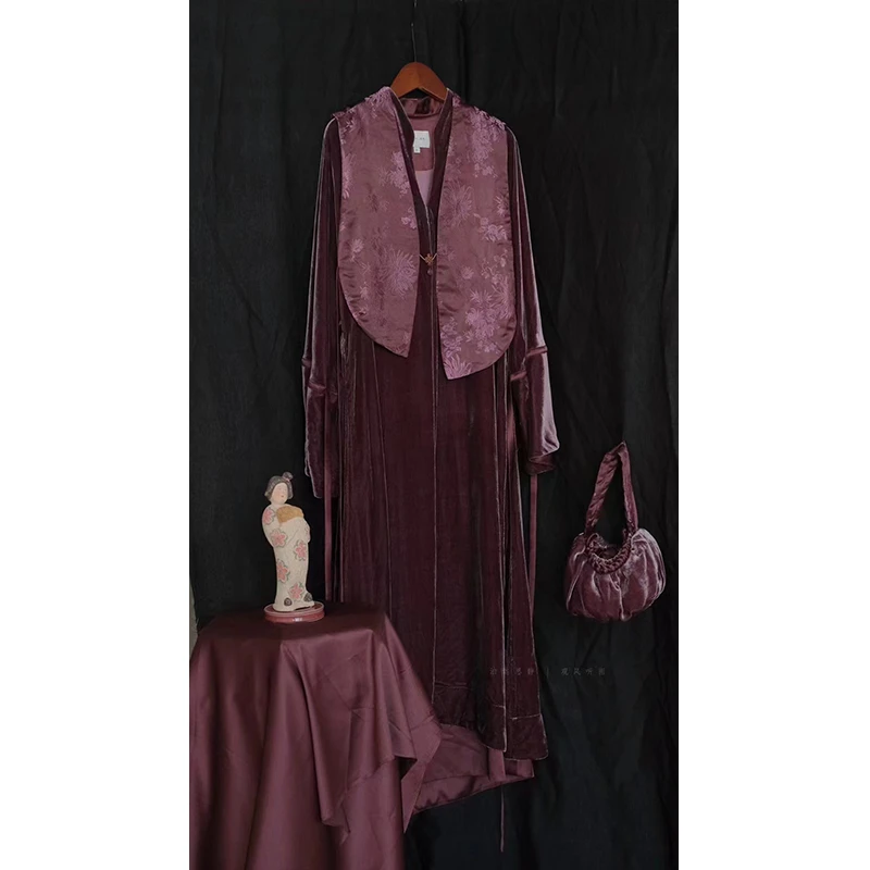 OZEN【乌梅子酱】原创改良汉服中国风真丝丝绒旗袍式连衣裙中式袍子