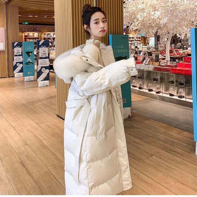 羽绒服女中长款狐狸大毛领2023新款冬季韩版宽松过膝白鸭绒