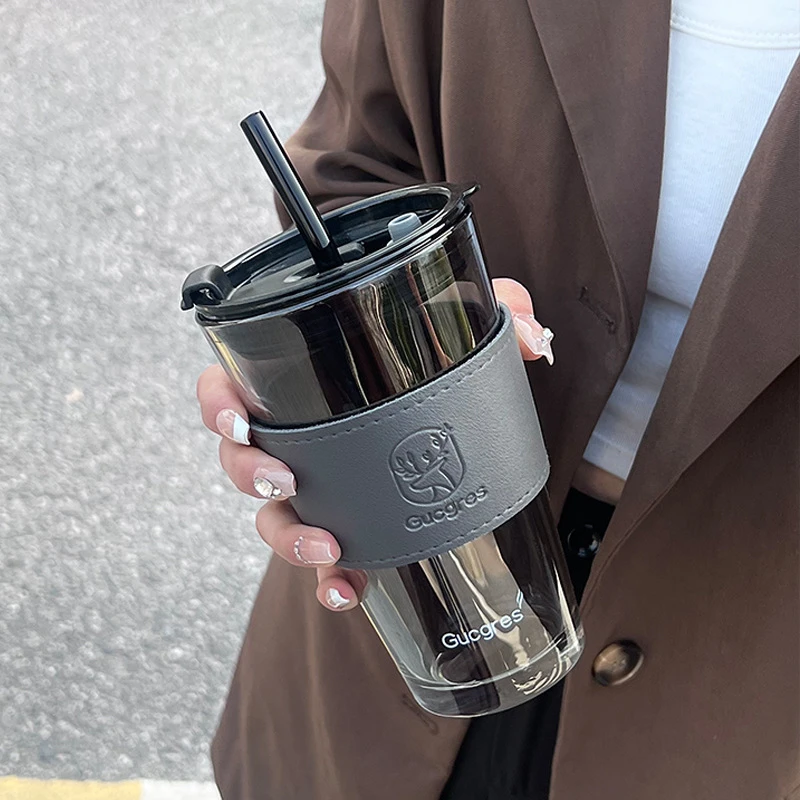 【开学福利】高颜值吸管杯耐高温玻璃杯学生杯防烫水杯办公室情侣杯