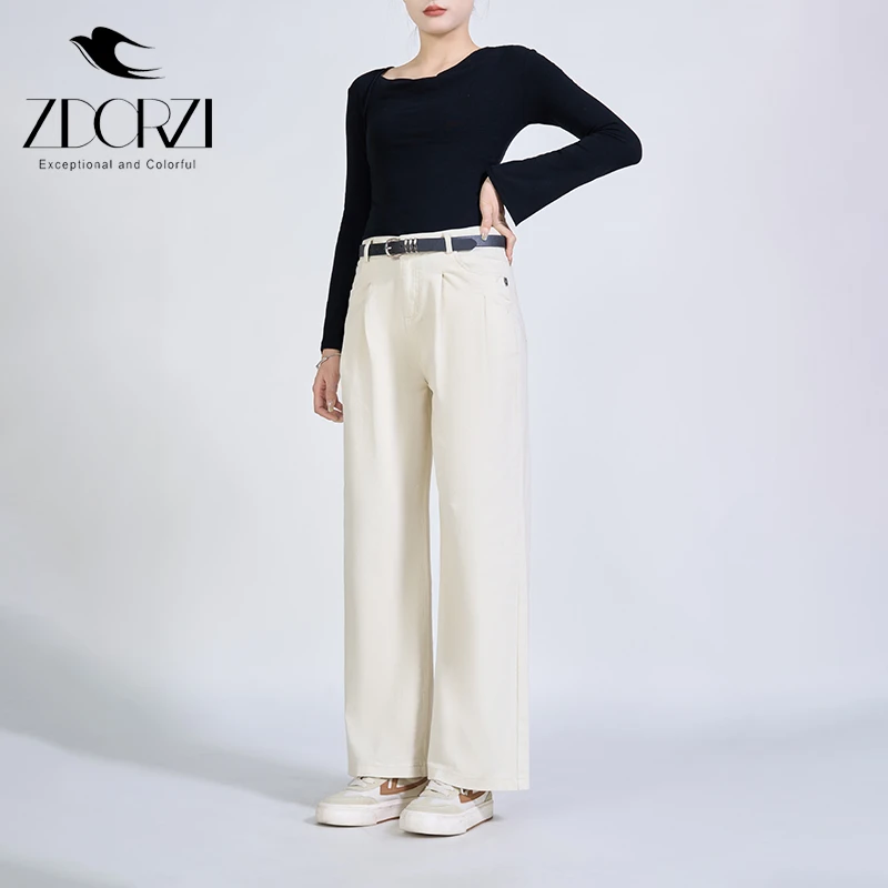 卓多姿窄版阔腿牛仔裤女2024春秋季新款高腰百搭显瘦休闲直筒裤子