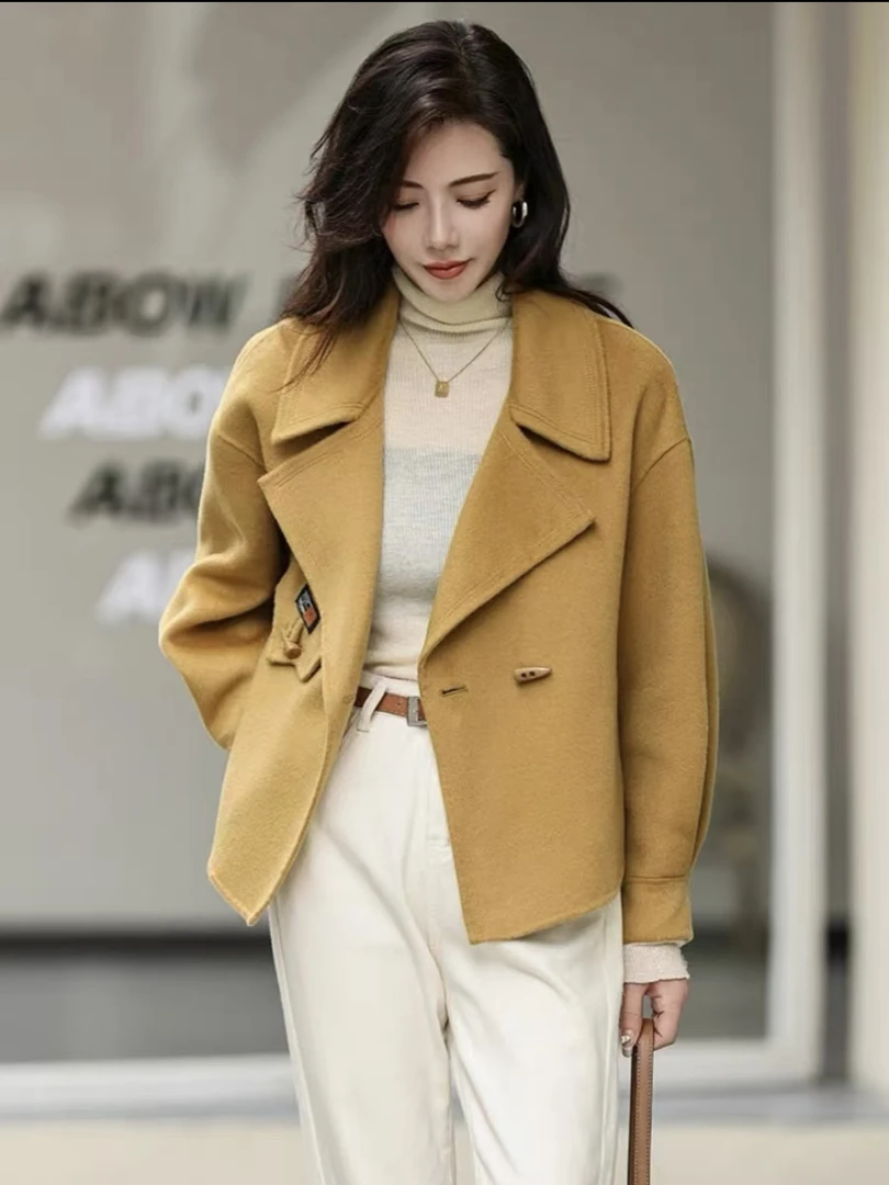 3808时尚牛角扣洋气高端短款气质百搭双面呢外套