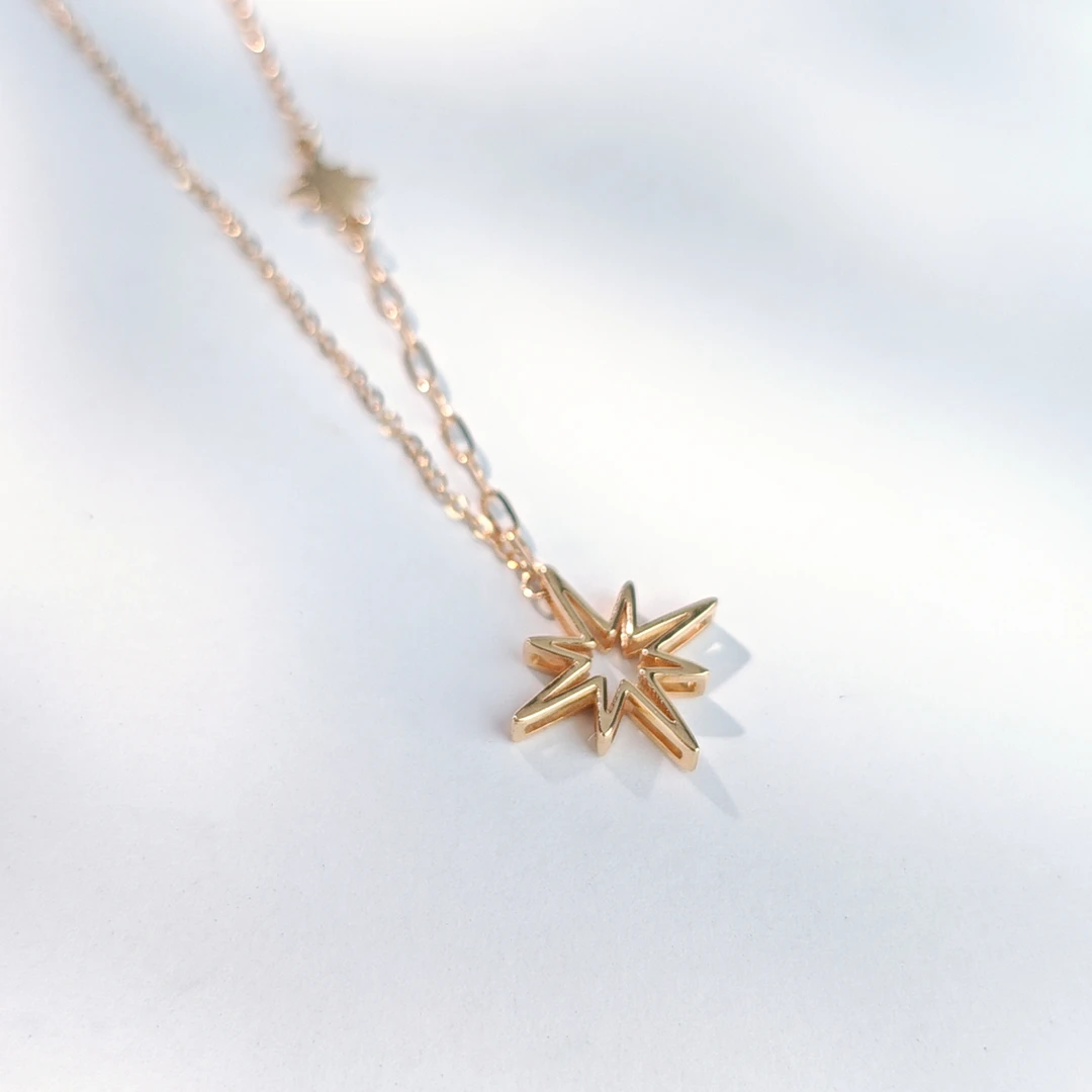 18k金玫瑰金色八芒星套链气质轻奢简约精致