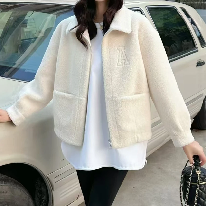 88125新款时尚宽松翻领防风保暖百搭皮毛一体外套