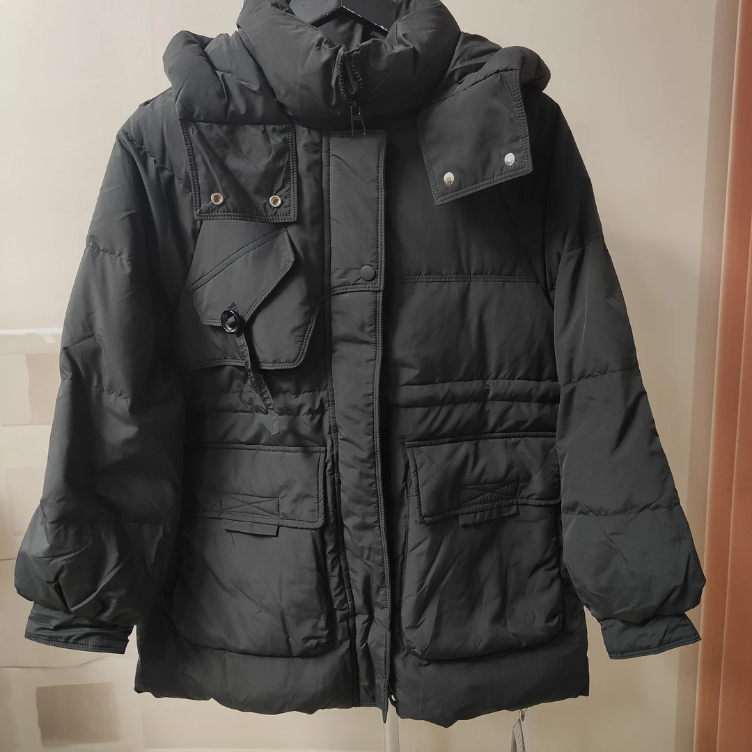 YT01462新款时尚宽松连帽抽绳收腰中长款百搭90鸭绒羽绒服外套