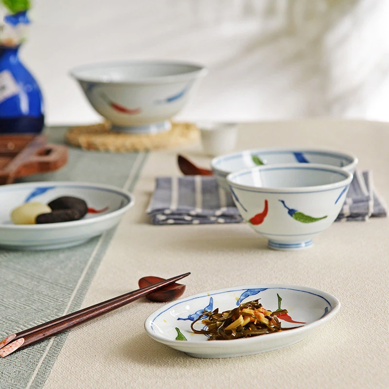 高货日式锦唐辛子釉下彩碗盘餐具套装高颜值家用陶瓷餐具盘子碗碟