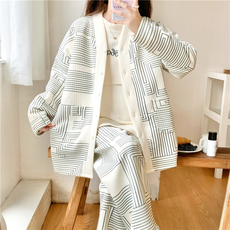 三件套冬季月子服产后哺乳孕妇专用睡衣秋冬款产妇家居冬天空气棉