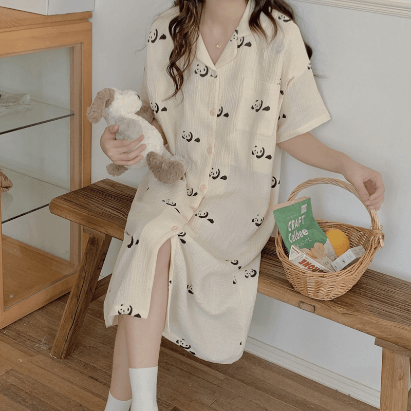 纱布短袖哺乳孕妇睡裙夏季薄款纯棉产后100%全棉产妇待产裙月子裙