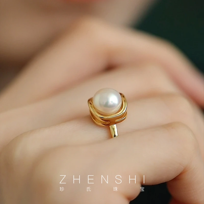 珍氏珠宝 天然淡水珍珠戒指女 轻奢小众高级感可调节开口戒（禧福）