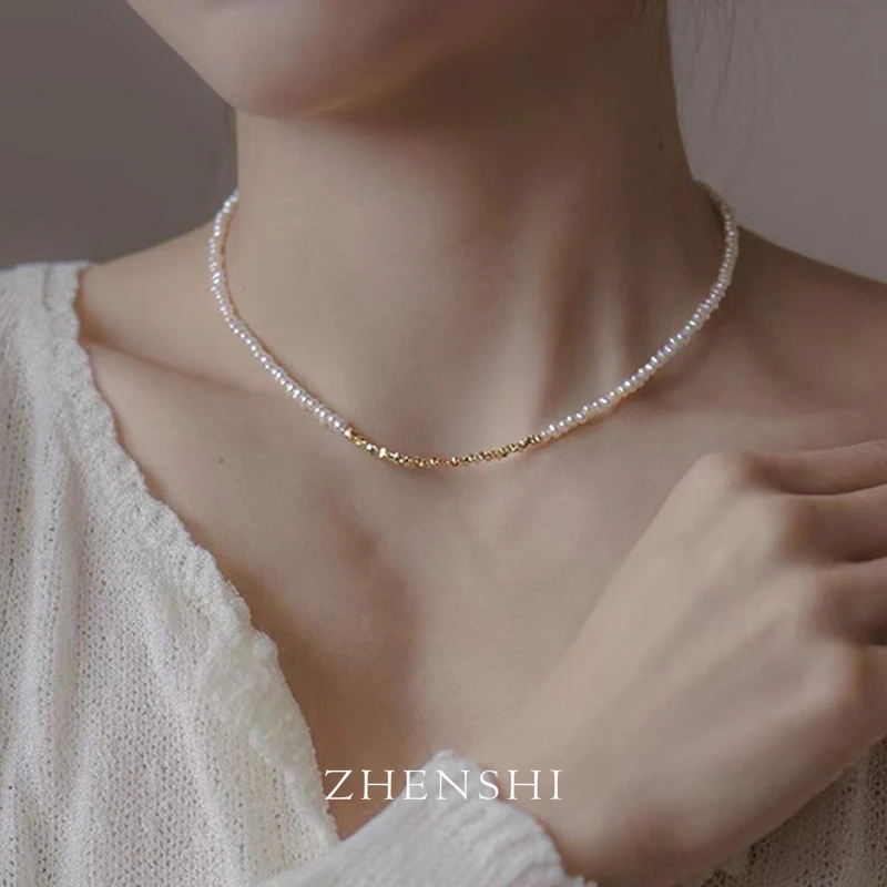 珍氏珠宝 天然淡水珍珠项链女款 法式轻奢复古锁骨链颈链（少女心）