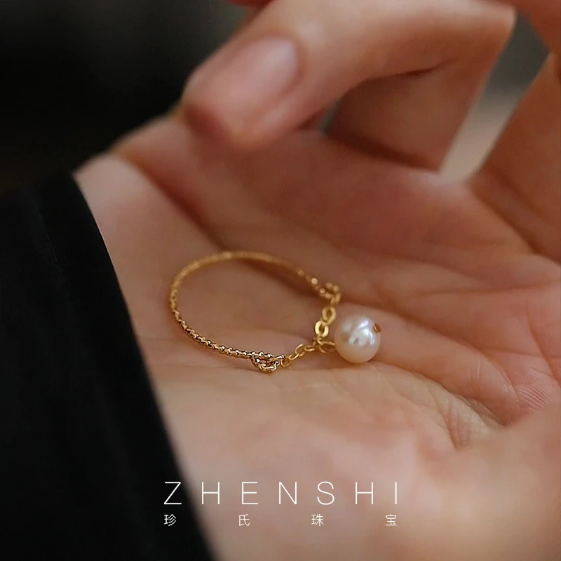 珍氏珠宝 天然淡水珍珠戒指女款 法式气质精致食指戒（水纱）