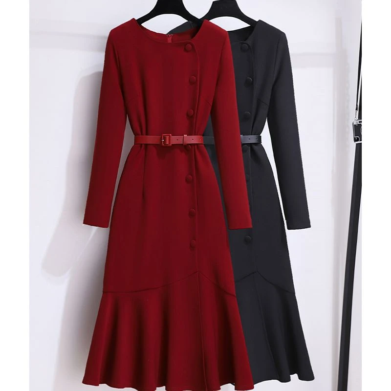 高级感高端轻奢小众鱼尾春季连衣裙2023年新款女气质修身高腰长裙