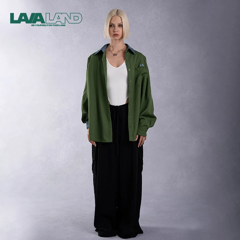 【极简潮人】LAVALAND  oversize显瘦拼色男友风衬衫