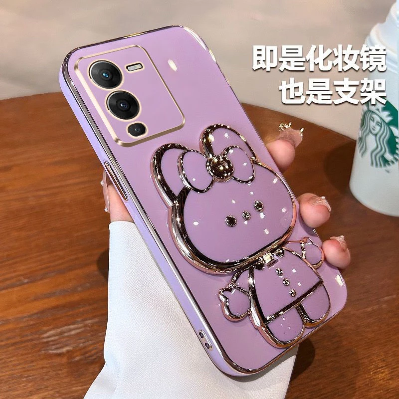 vivoS15手机壳兔子补妆镜支架S15Pro全包防摔硅胶保护套超薄软壳