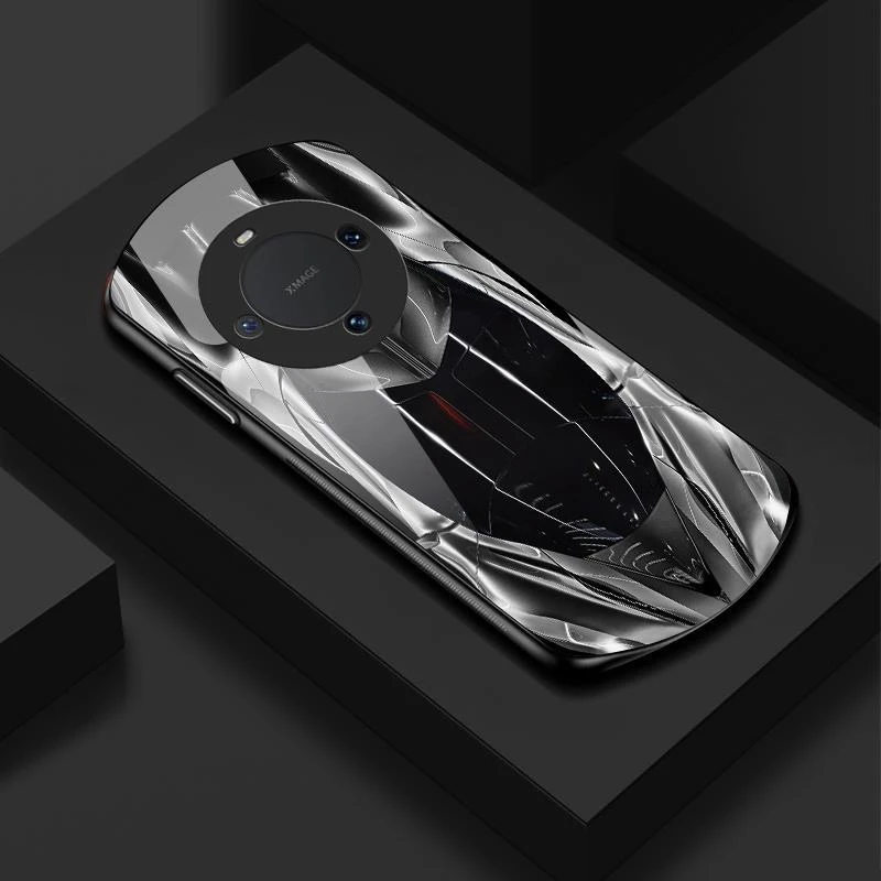 适用华为Mate60手机壳新款弧形全包防摔超跑个性高档椭圆形玻璃壳