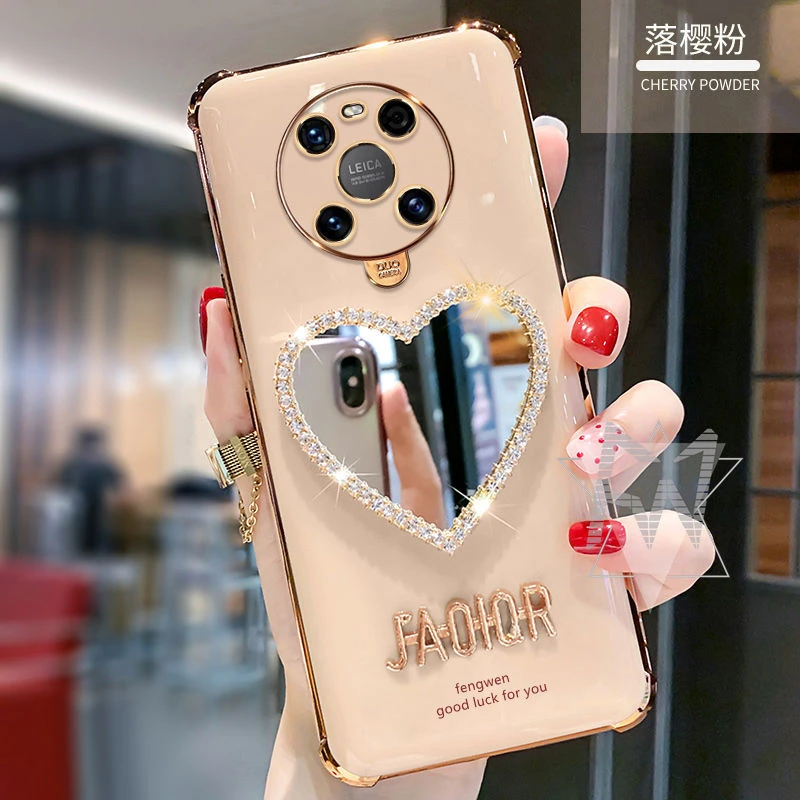 华为mate40手机壳防摔爱心化妆镜子网红超薄电镀镜头全包软壳新款
