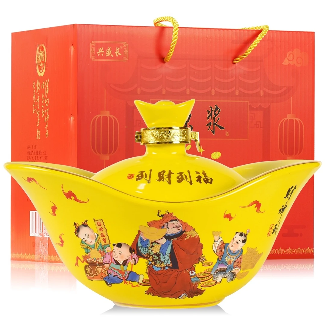 兴盛长元宝财神到清香型白酒酒厂生产纯粮酿造优级酒53度1500ml