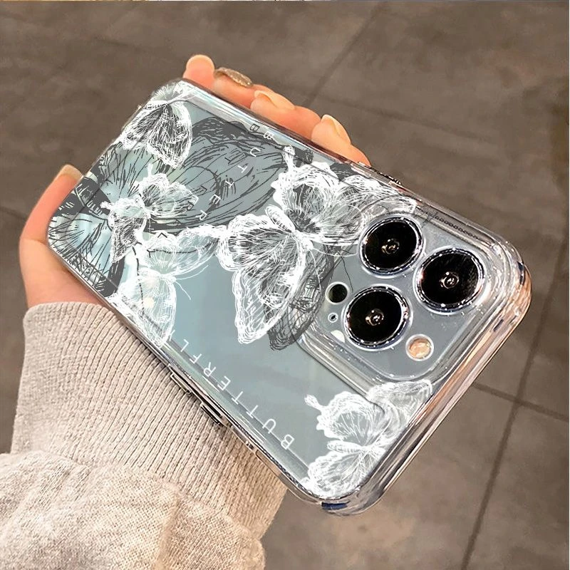 素描蝴蝶iPhone14苹果15Promax手机壳12防摔13全包11透明xr软硅胶