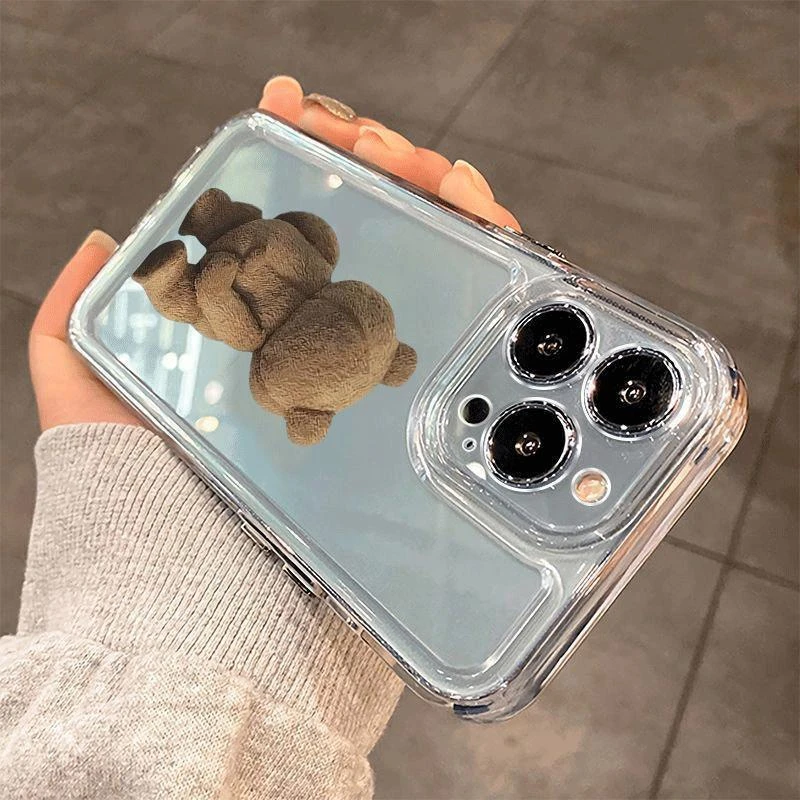 泰迪熊背影苹果14promax手机壳iPhone15pro防摔13透明12简约11创x