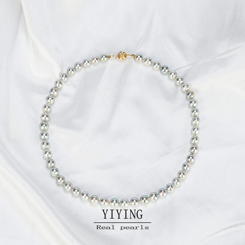 8-9mm海水(FA大证）银蓝灰色akoya项链蓝色气质强光简约仙女经典